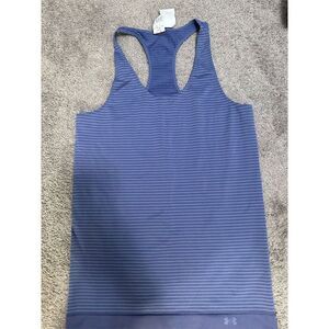 Under Armour Women's Striped Racerback Tank Top Blue Size L Moisture-Wicking